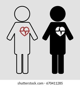 Man with an apparent heartbeat set, the heart is white and red vector