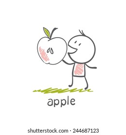 man with an apple illustration