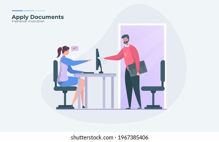 A man apply CV, Freelancer submitting job application illustration