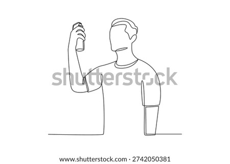 Man Applying Body Spray. Self care daily Concept. Single line draw design Video 4k. Footage graphic illustration