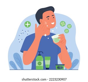 Man Applying Cream on Face for Facial Skin Treatment Concept Illustration