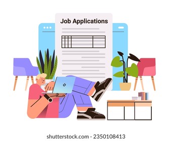 man applying for job applicant filling up online profession apply hiring job application concept