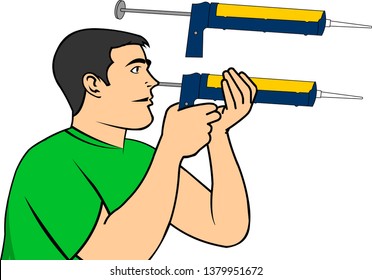 man applying silicone glue