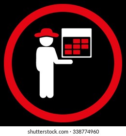 Man Appointment vector icon. Style is bicolor flat rounded symbol, red and white colors, rounded angles, black background.