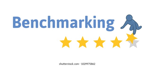 Man appreciates the service on a five-point scale. A five star rating. Concept on the topic of benchmarking. Vector illustration, isolated on white background.