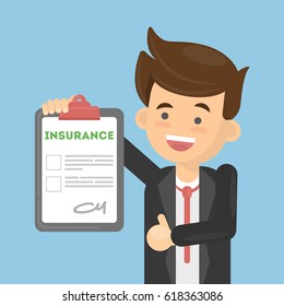 Man approves insurance document. health care or car, house or finance security.