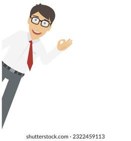 Man with an approving gesture. Gesture is all ok, vector illustration