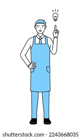 A man in an apron coming up with an idea.