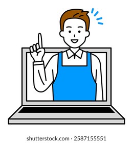 Man in an apron giving advice online