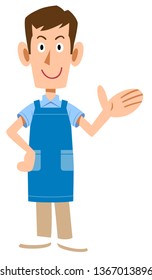 A man with an apron guides