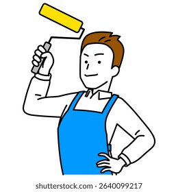 Man in an apron holding a paint roller