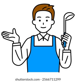Man in an apron introducing himself with a ladle