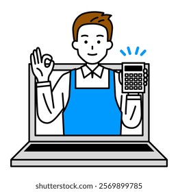 Man in an apron making an online estimate