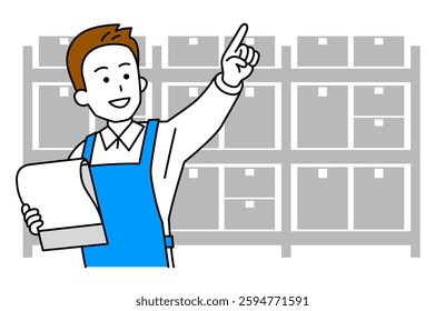 Man in an apron managing inventory