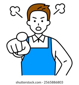 Man in an apron pointing and getting angry