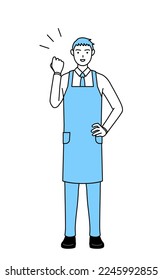 A man in an apron posing with guts.