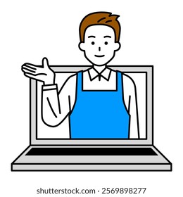 Man in an apron providing online support