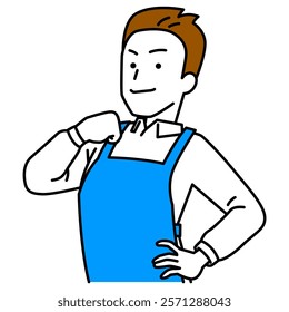 Man in an apron puffing out his chest