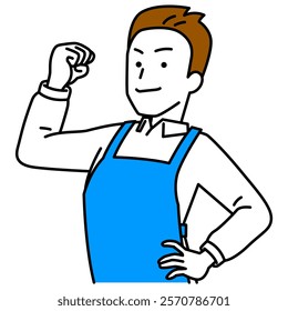 Man in an apron showing his bicep