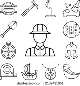 man, archaeologist, avatar icon in a collection with other items