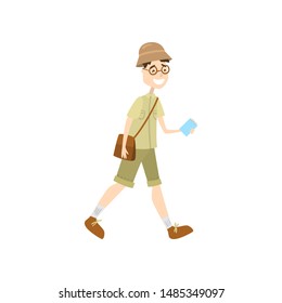 Man archaeologist. Raster illustration isolated on white background