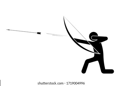 man, the archer fired an arrow at the target, standing on his knee. Shooter athlete. Isolated vector on white background