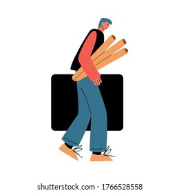 Man architect carrying blueprints and project case in hands