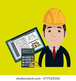 man architect protractor calculator