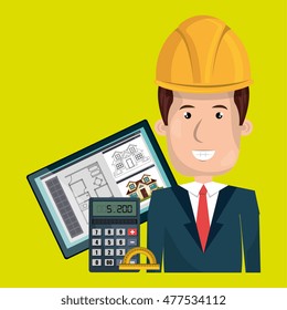 man architect protractor calculator