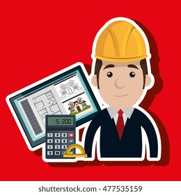 man architect protractor calculator