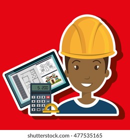 man architect protractor calculator