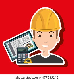 man architect protractor calculator