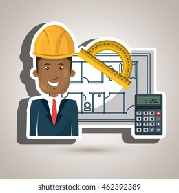 man architecture calculator plans vector illustration graphic