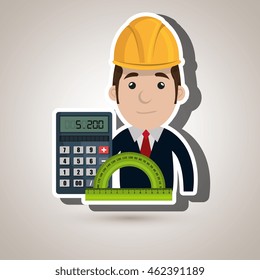 man architecture calculator rule vector illustration graphic