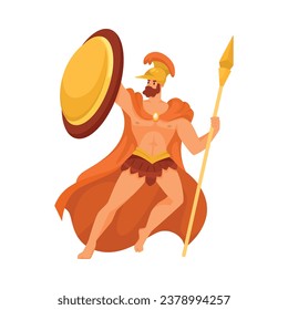 Man Ares Ancient Greek God and Deity with Spear and Shield as Figure from Mythology Vector Illustration