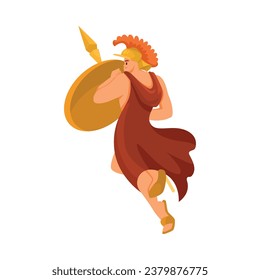 Man Ares Ancient Greek God and Deity with Spear and Shield as Figure from Mythology Vector Illustration