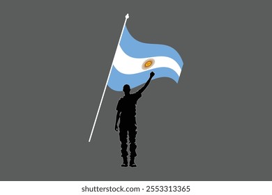 Um homem com bandeira da Argentina, Bandeira da Argentina símbolo nacional ilustração Vetor, Retângulo Argentina bandeira ilustração, Vetor plano ilustração
