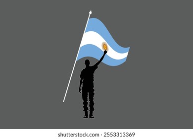 Um homem com bandeira da Argentina, Bandeira da Argentina símbolo nacional ilustração Vetor, Retângulo Argentina bandeira ilustração, Vetor plano ilustração
