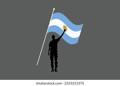 Um homem com bandeira da Argentina, Bandeira da Argentina símbolo nacional ilustração Vetor, Retângulo Argentina bandeira ilustração, Vetor plano ilustração
