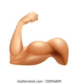 Man Arm Muscle Isolated On White Photo-realistic Vector Illustration