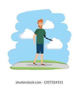 man with arm prosthesis character