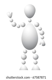 Man with arm raised. Abstract 3d-human series from balls. Variant of white isolated on white background. A fully editable vector illustration for your design.