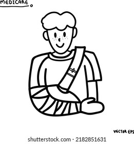 Man with arm sling isolated on white background, Cartoon Illustration vector , Medical concept