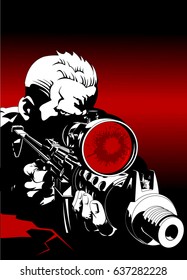 A man armed with a sniper rifle in a combat position
