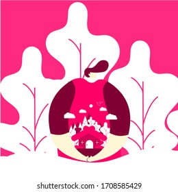 Man with arms around house. flat_illustration_stay_at_home concept.
stay home to protect you and your family from the covid virus