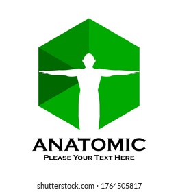 Man with arms outstretched on hexagon background. Anatomic logo template illustration. suitable for gym, biology, medical, science, education, anatomy, clinic, body etc