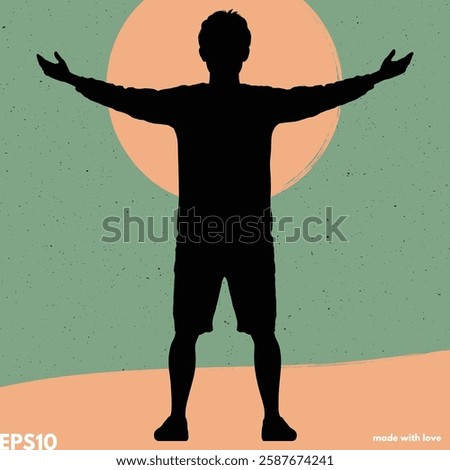 Man with arms outstretched silhouette. Vector abstract graphic backdrop