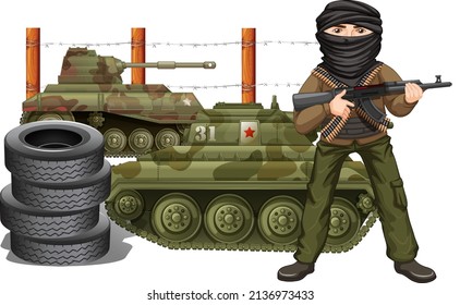 Hombre con uniforme militar en ilustración de fondo blanco