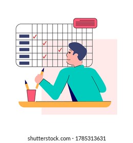 A man arranges or plans schedule for several days ahead. Simple style vector Illustration