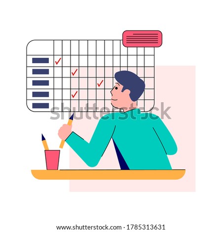A man arranges or plans schedule for several days ahead. Simple style vector Illustration
